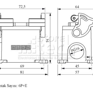 EBM06PD12 CONECTOR INDUSTRIAL DE 06 PINES HEMBRA VISIBLE